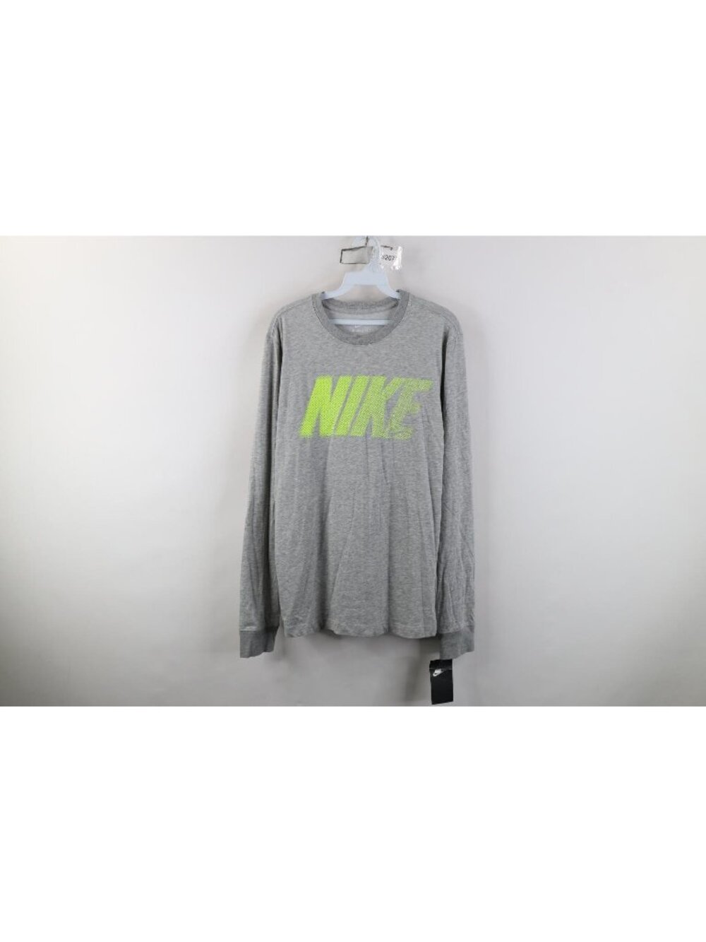 Deadstock New Nike Mens Small Spell Out Block Letter Long Sleeve T-Shirt Gray